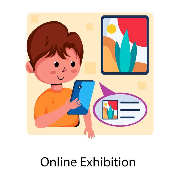 Vector editable flat icon depicting online exhibition