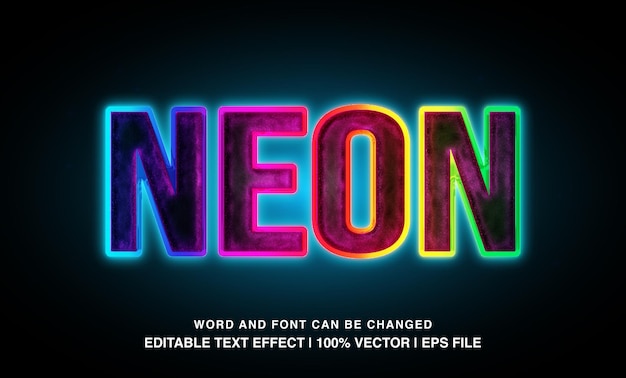 Vector editable neon light color rainbow typeface
