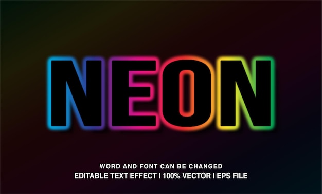 Vector editable rainbow color neon light typeface