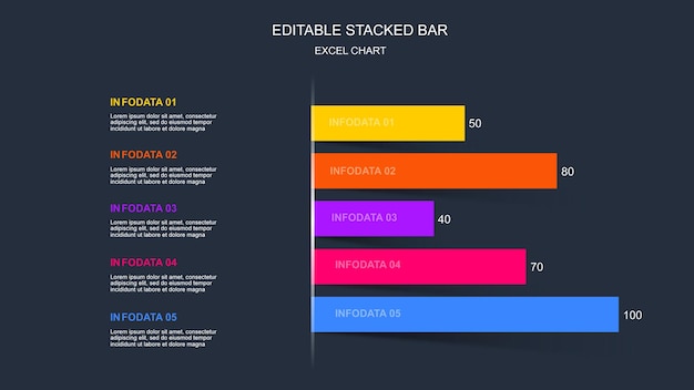 Vector editable stacked bar chart for data presentation and analysis