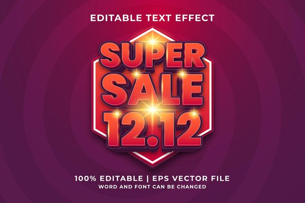 Vector editable text effect - 12.12 super sale 3d template style premium vector