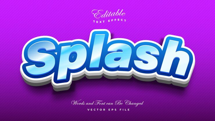 Editable text effect Splash 3d Bold template style premium vector