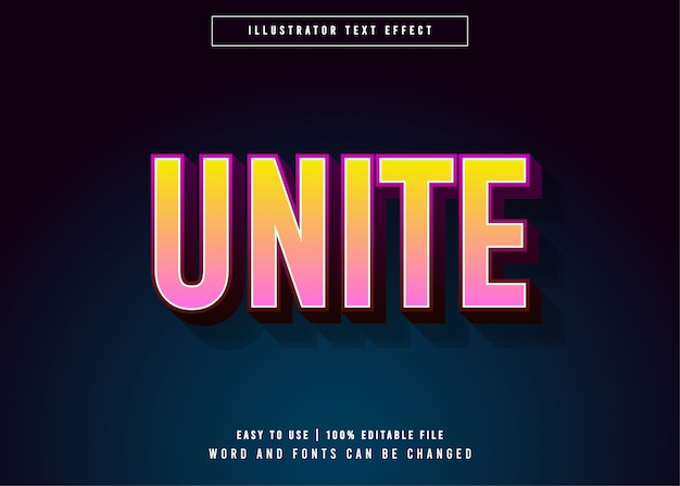 Vector editable text effect - unite yellow pink gradient style