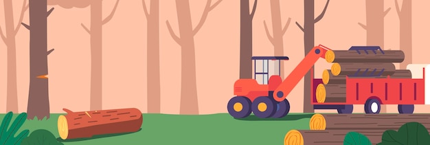 Vector efficient machine loading chopped wood streamlined process of loading tree logs increasing productivity