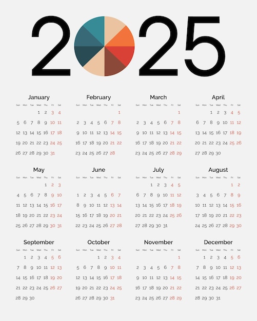Vector elegant 2025 calendar design with clean layout