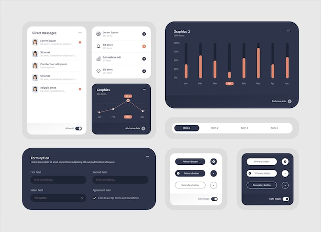 Vector elegant collection of ui ux elements for web design app design ux dashboard template user interface