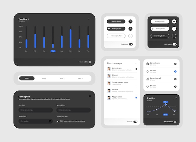 Vector elegant collection of ui ux elements for web design app design ux dashboard user panel template user interface experience