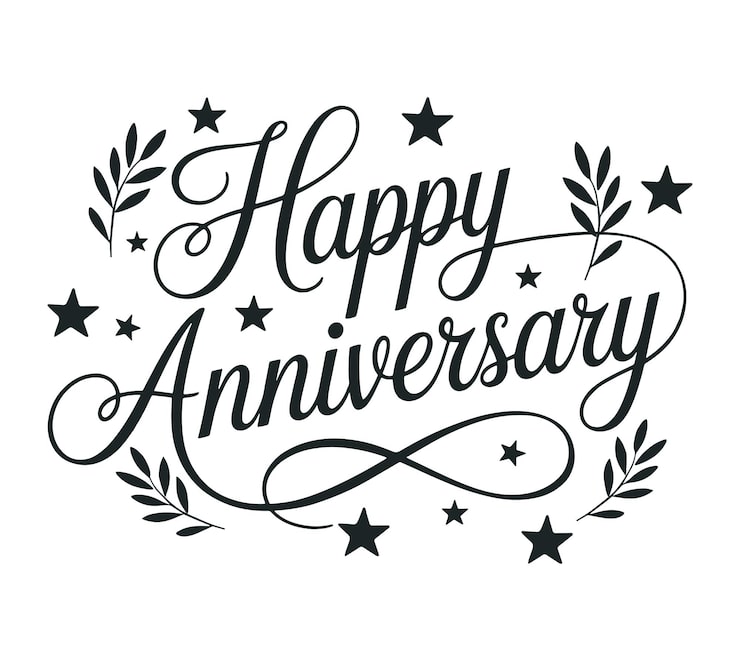 Vector elegant happy anniversary design with stars and leaves