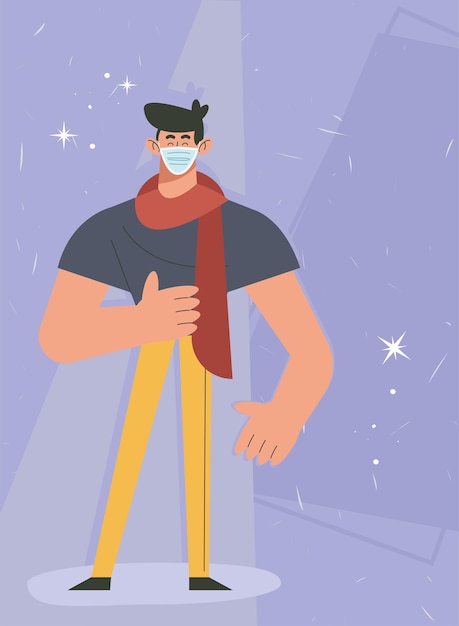 Vector elegant man wearing face mask