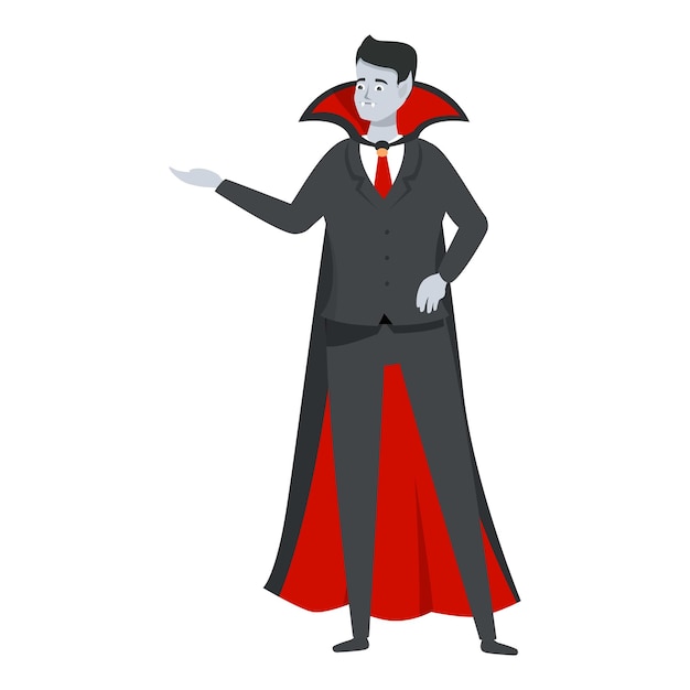 Vector elegant vampire in suit and cape gesturing with hand