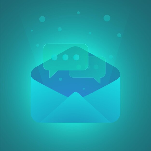 Vector email messages concept with open envelope and communication speech bubble icons