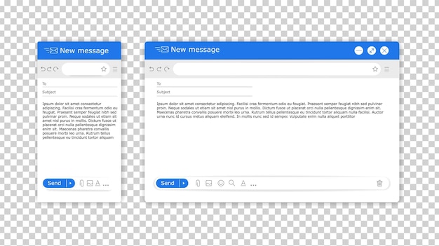 Vector email mockup online mail ui window for message box computer or mobile screen interface blank address page web service empty layout frame vector internet mailing design template