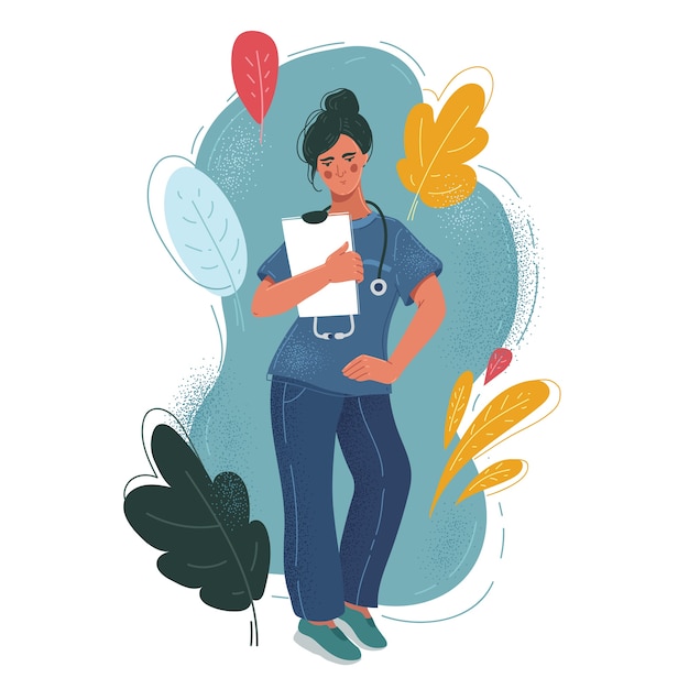 Vector emergency doctor stands with stethoscope and clipboard. doctor in uniform.