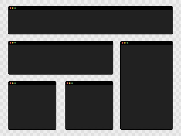 Vector empty blank browser computer design frame interface pages template collection on transparent vector