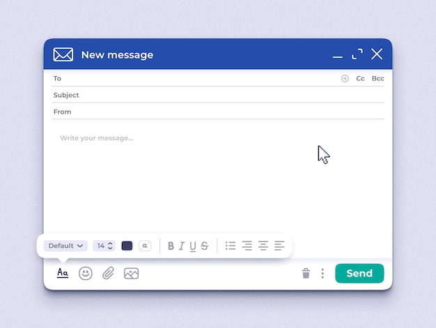 Vector empty email window. mail app interface template, sending email mockup and new message ui