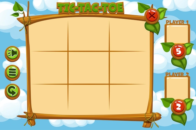 Vector empty interface tictactoe game ui for your 2d game design board logic game ui vector strategy game noughts and crosses