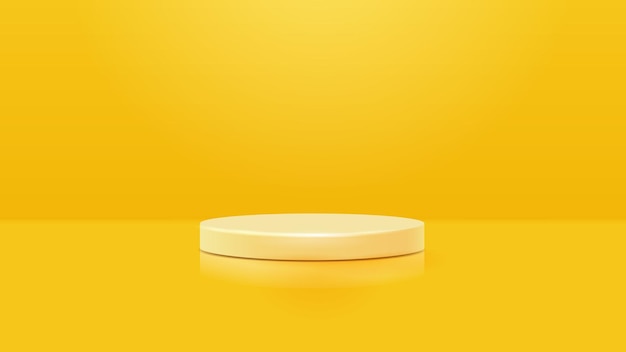 Vector empty yellow illuminated room with circle platform