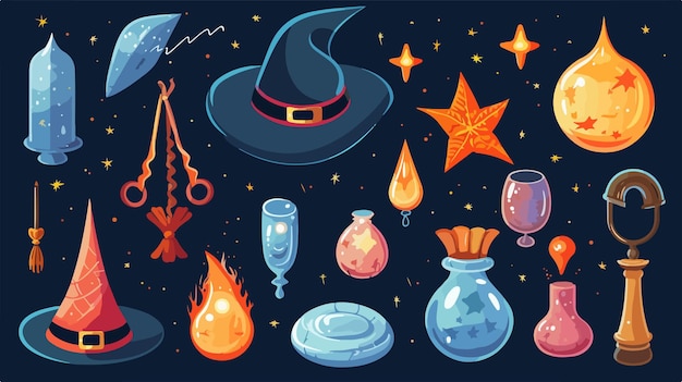 Vector enchanting witch items magic set with fly agaric on pendant