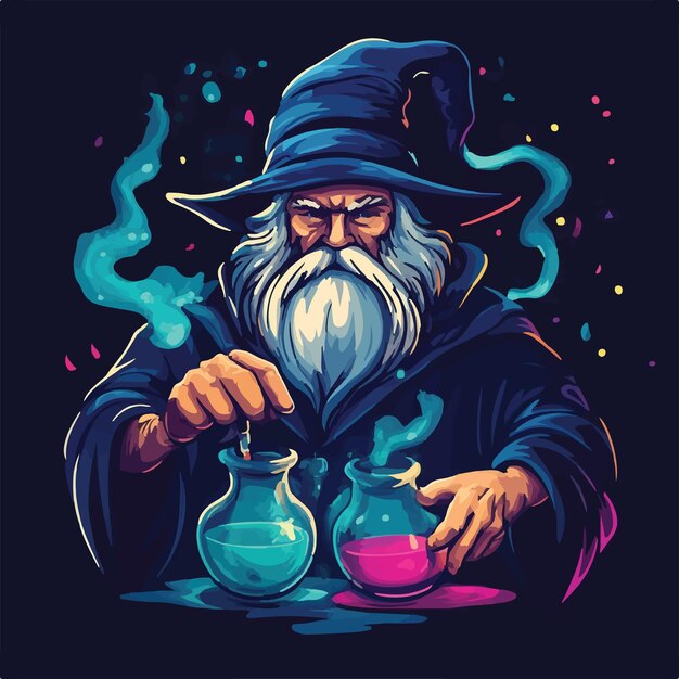 Vector enchanting wizard brewing potions a captivating vector illustration vector illustration