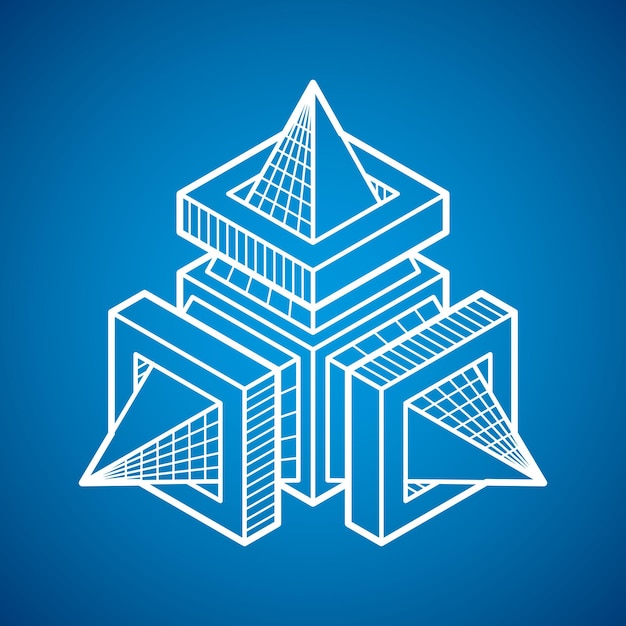 Vector engineering abstract shape, 3d vector polygonal figure.