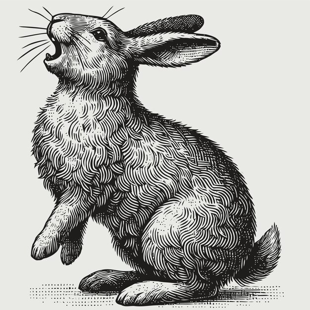 Vector engraving drawing of a rabbit