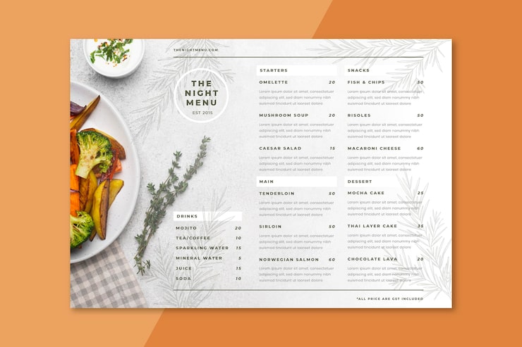 Vector engraving hand drawn rustic restaurant menu with photo