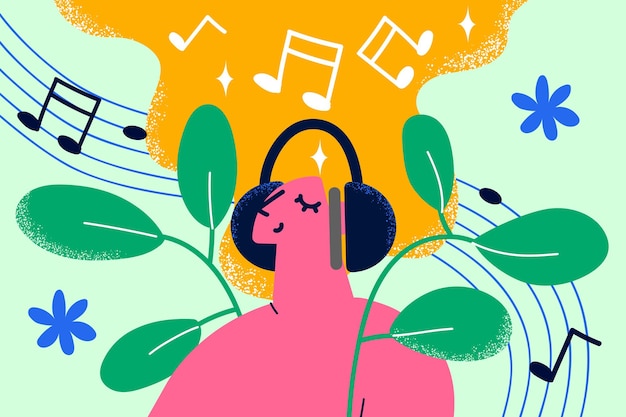 Vector enjoying listening to music concept
