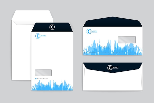 Vector envelope blue watercolor splatter brand identity template