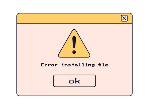 Vector error installing file window old user interface windows retro browser and error message vector illustration