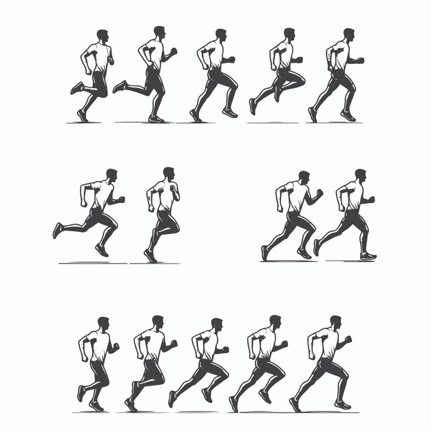 Vector expressive sketches of man in running poses