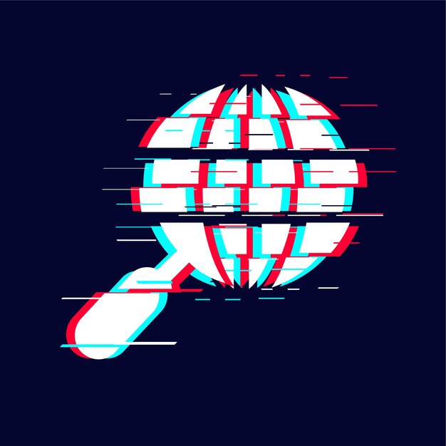 Vector eye catching glitched global search icon