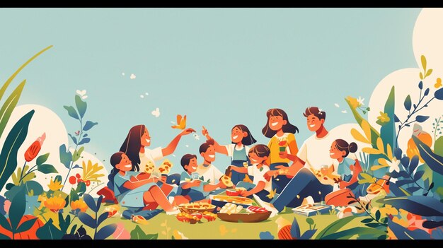 Vector families gather for mothers day picnics collection