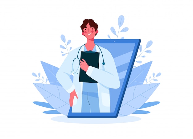 Vector family male doctor with stethoscope