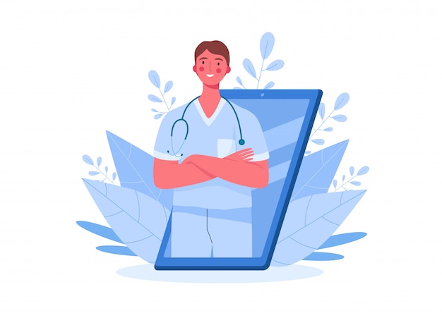 Vector family male doctor with stethoscope