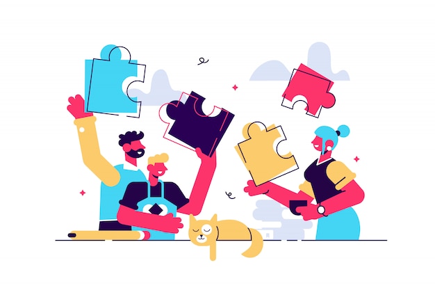 Vector family play illustration. tiny togetherness activity persons concept. fun, warm and happy parent or childhood lifestyle. playful and positive entertainment game to bond group relationship.