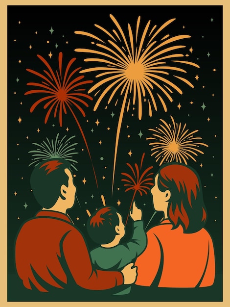 Vector family see firework retro flat illustration design