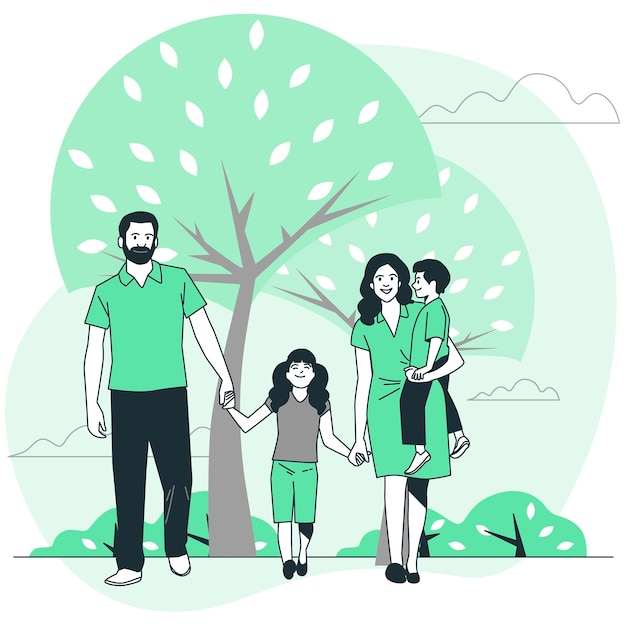 Vector family walking together concept illustration