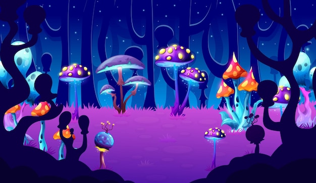 Vector fantasy mushrooms forest game level landscape