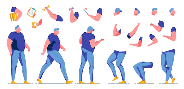 Vector fat man body parts for animation, constructor.