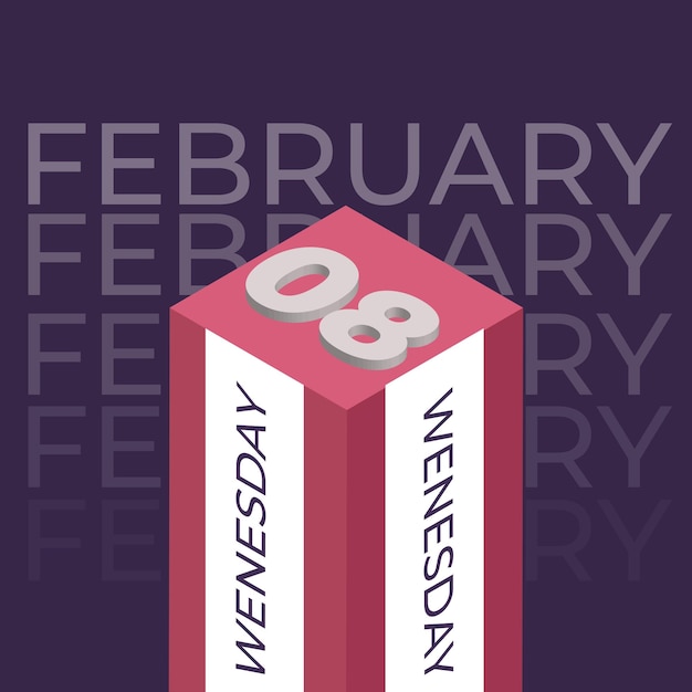 Vector february month 3d calendar 2025