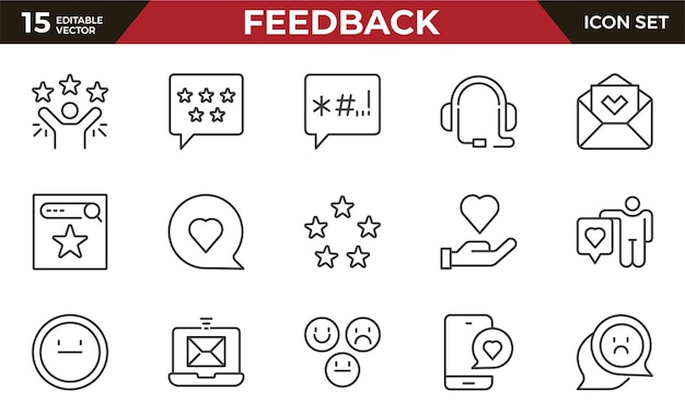 Vector feedback line icon set like review and comment on internet content user opinion