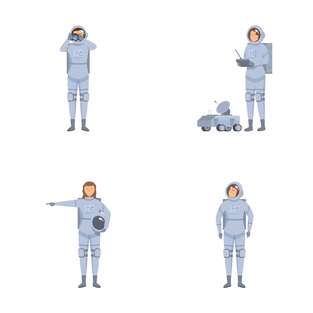 Vector female astronaut in various poses