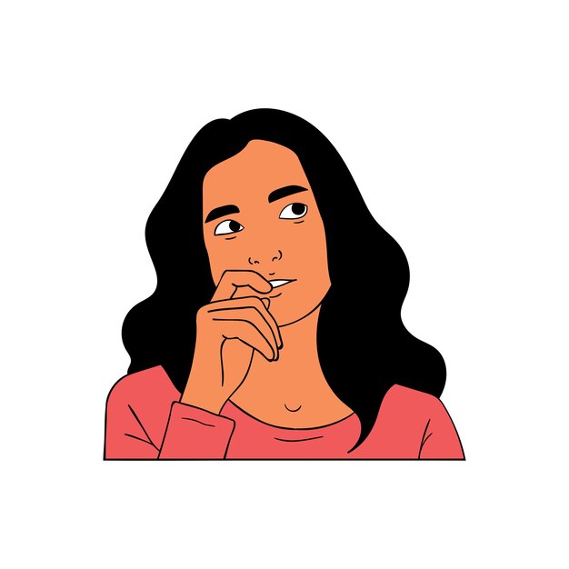 Vector female character posing while thinking something