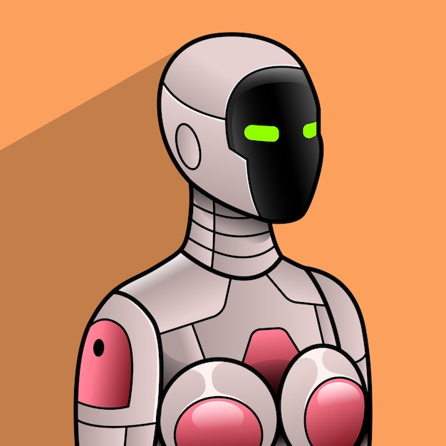 Vector female robot avatar facing half to the side with a long shadow