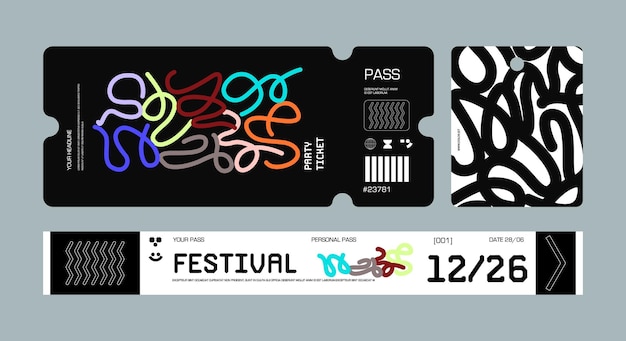 Vector festival party ticket and pass set with abstract design