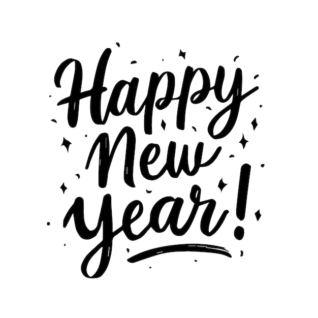 Vector festive typography happy new year in casual handwritten cursive font on white background
