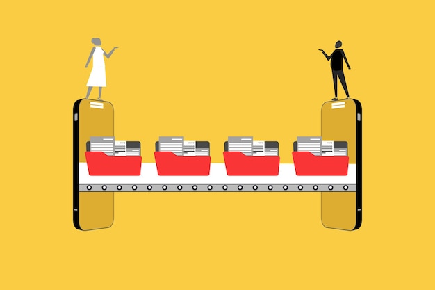 Vector file transfer and data sharing moving and copying a digital document from one folder to another information exchange documentation and archive management