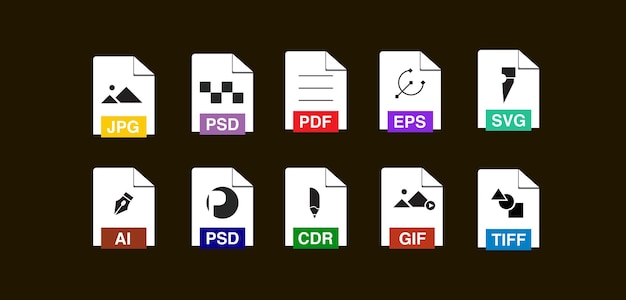 Vector file type icons file formats in flat design file and documents extensions icons for ui vector