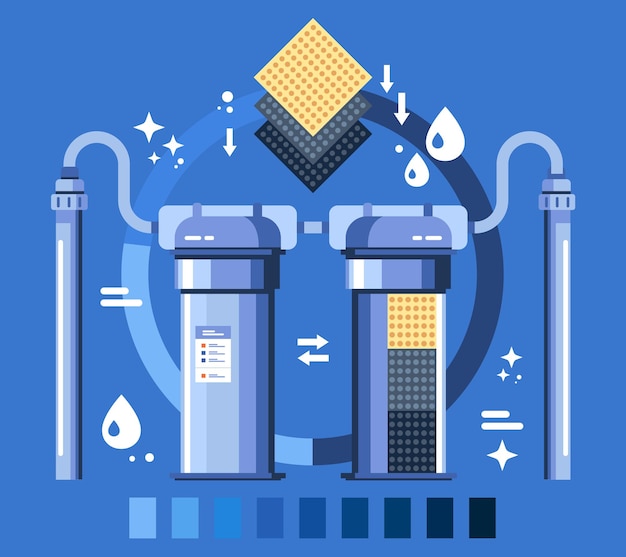 Vector filtration of water filters scheme infographic