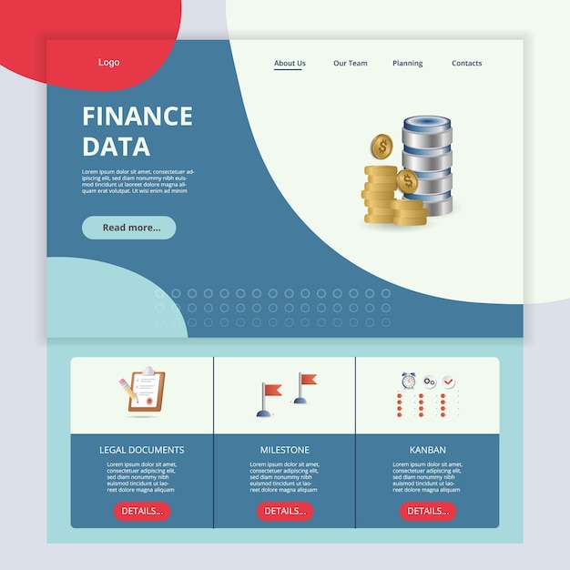 Vector finance data flat landing page website template legal
